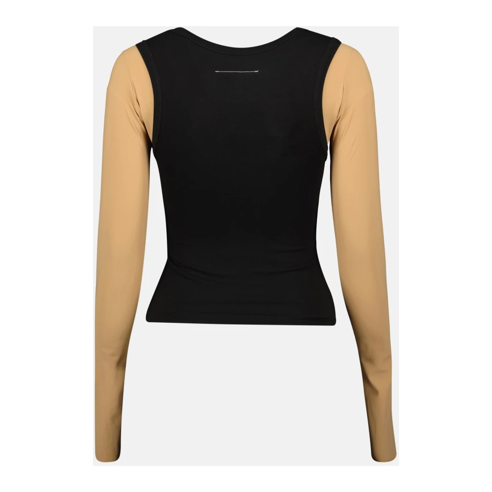 MM6 Maison Margiela Tweekleurige top met ronde hals Black Dames