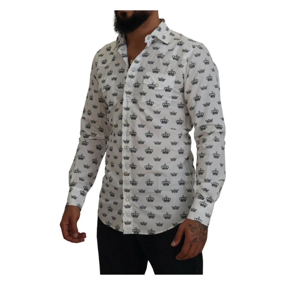 Dolce & Gabbana Kroonprint Slim Fit Overhemd White Heren