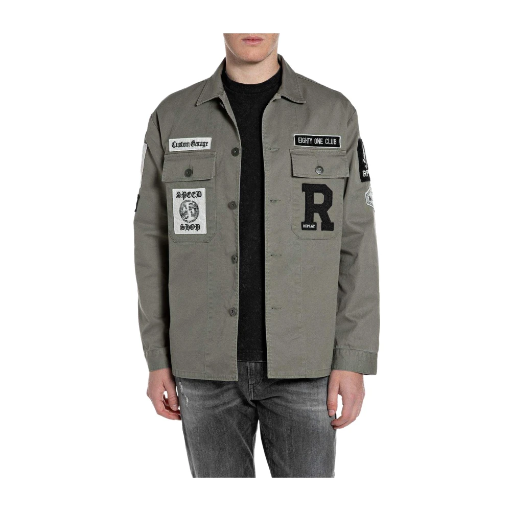 Replay Green Overshirt With Patch And Logo - Male - Casual Shirts - M - Shirts