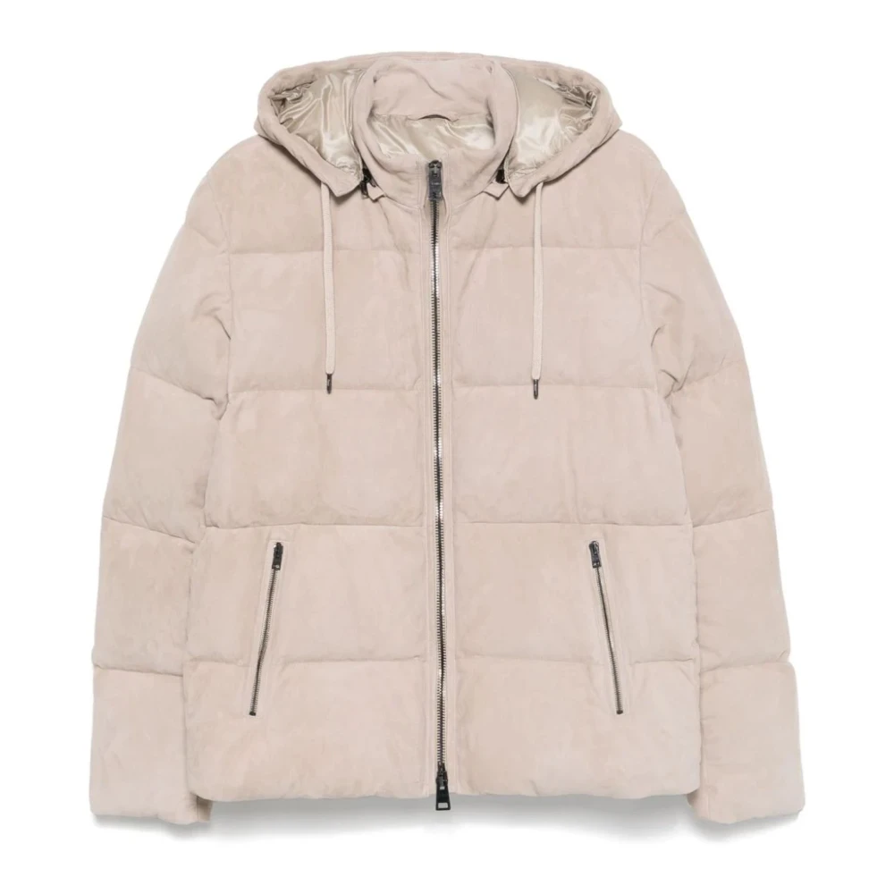 Herno Beige Suède Puffer Jas Beige Heren