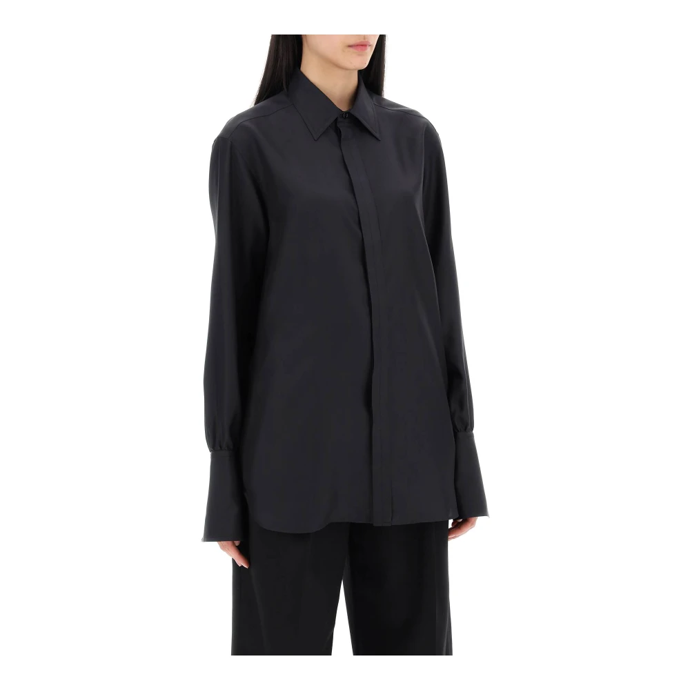 Burberry Zijden Georgette Lange Mouwen Shirt Black Dames