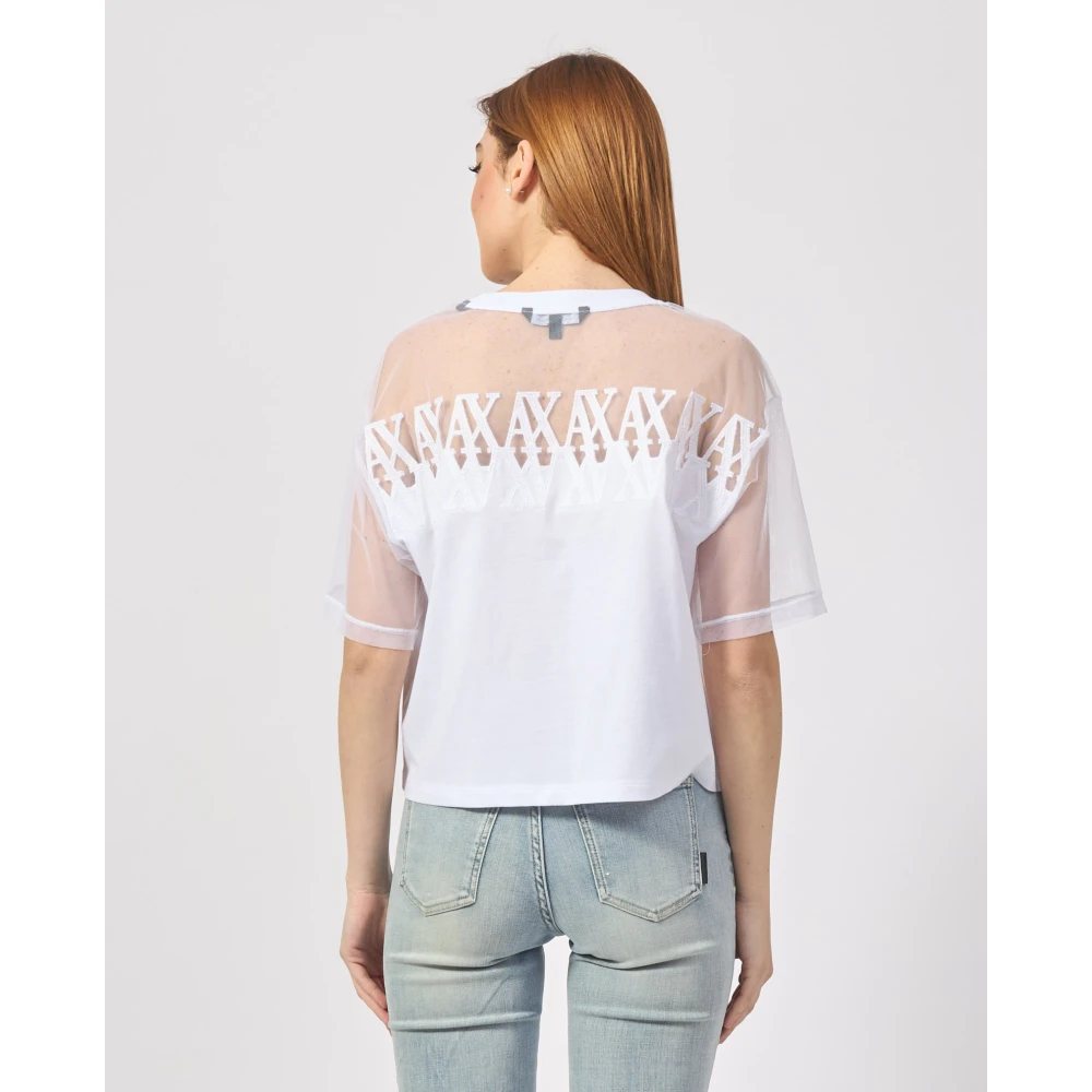 Armani Exchange Witte Transparante Schouder T-shirt White Dames