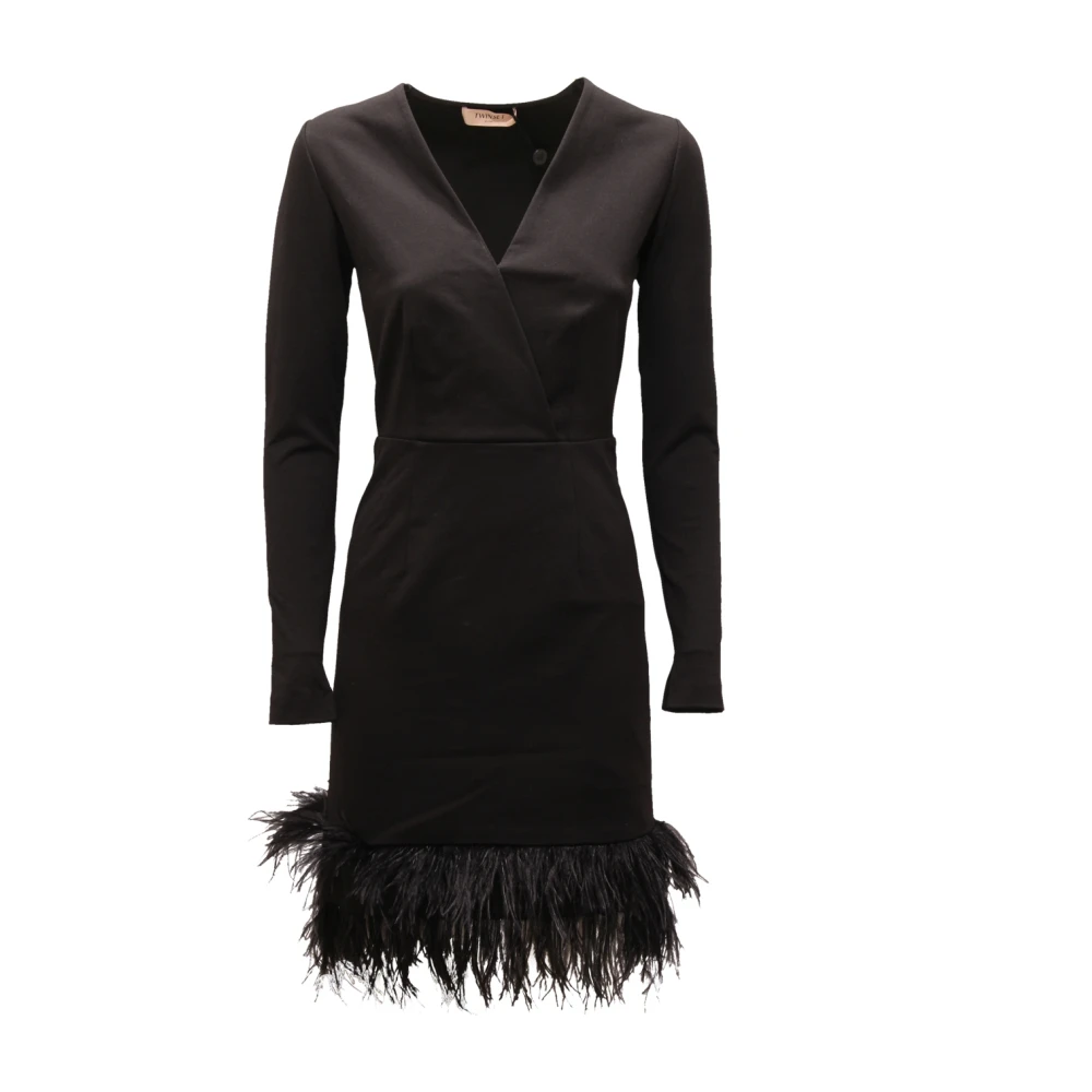 Twinset Black Side-Zip Feather Dress - Female - Short Dresses - M - Dresses