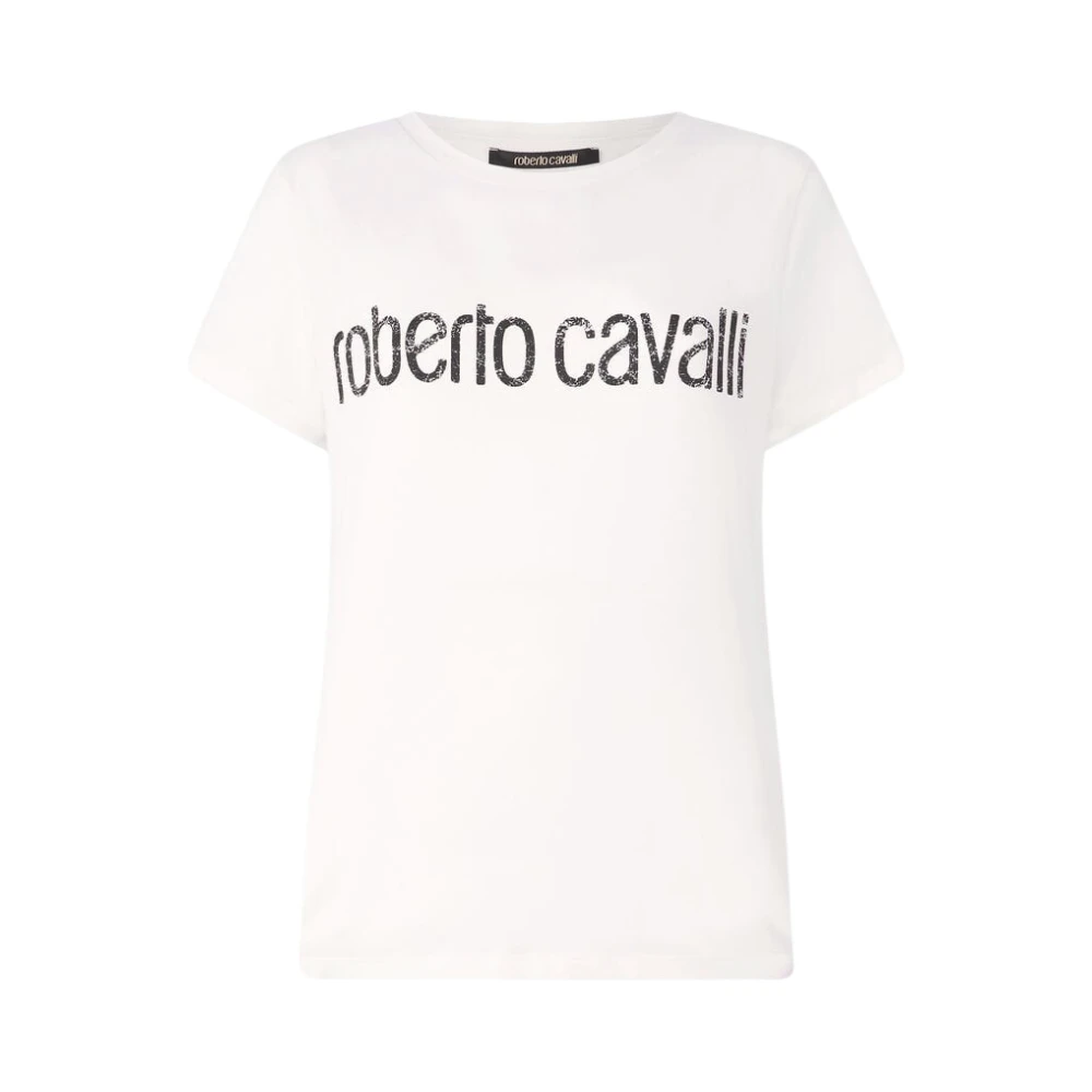 Roberto Cavalli Women's White T-Shirts, 2XL, Vintage Logo Cotton Crew Neck T-Shirt