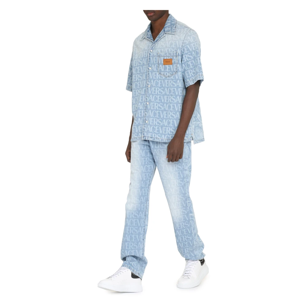 Versace Barok Silhouet Denim Overhemd Blue Heren