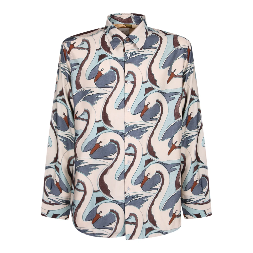 Paul Smith Mannelijk Multicolor Overhemden Heren, Veelkleurig, 2XL, Viscose Overhemd. All-Over Zwaan
