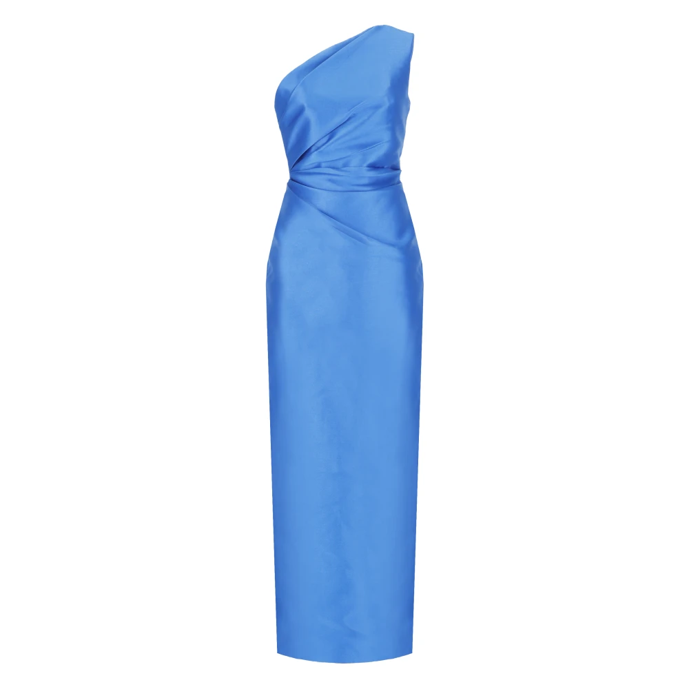Solace London Blauwe Satijnen One-Shoulder Jurk Blue Dames