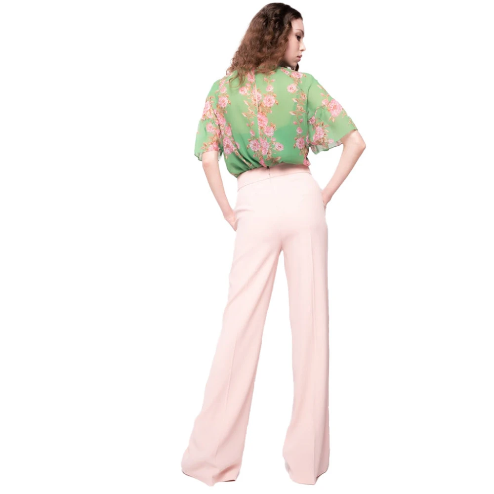 pinko Dames Crepe Stretch Broek met Gouden Knopen Pink Dames