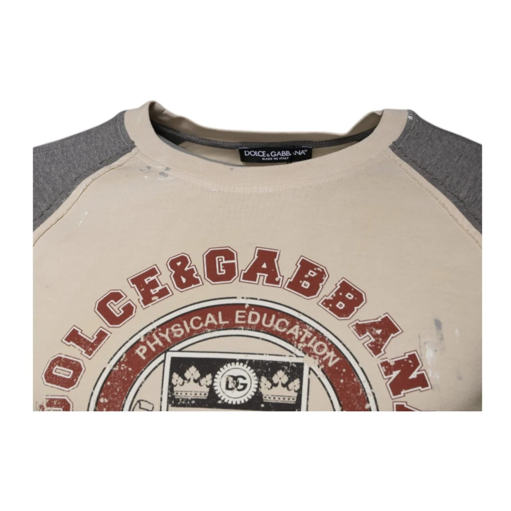 Dolce & Gabbana Beige Grijs Grafische Print Katoenen T-shirt Beige Heren