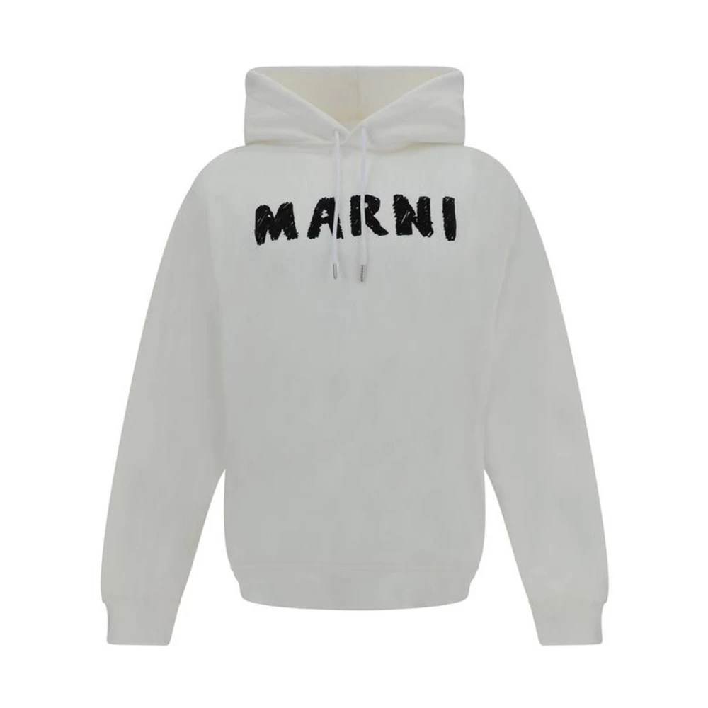 Marni Monogram Katoenen Hoodie met Trekkoord White Heren