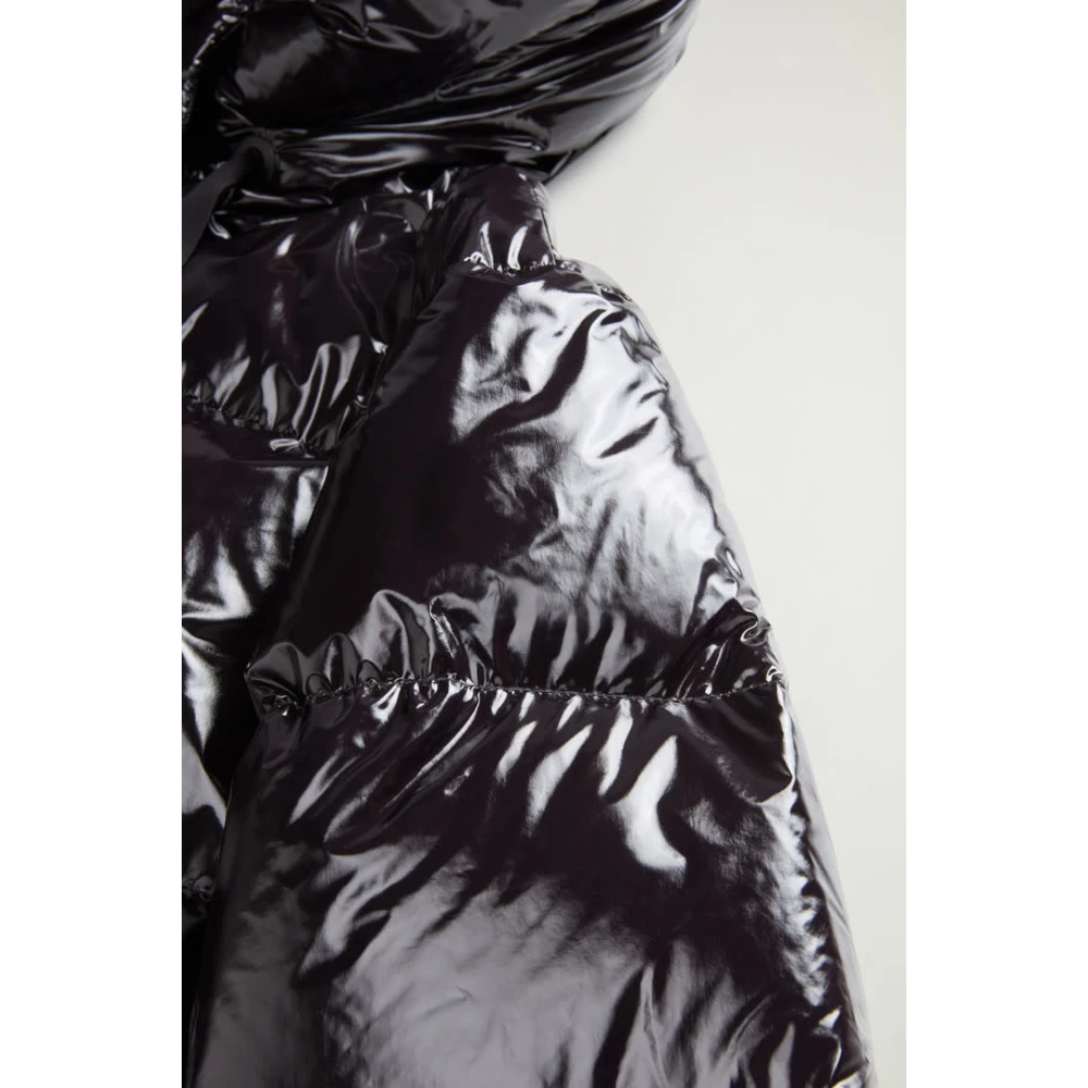Woolrich Super Glanzende Lange Parka in Zwart Black Dames