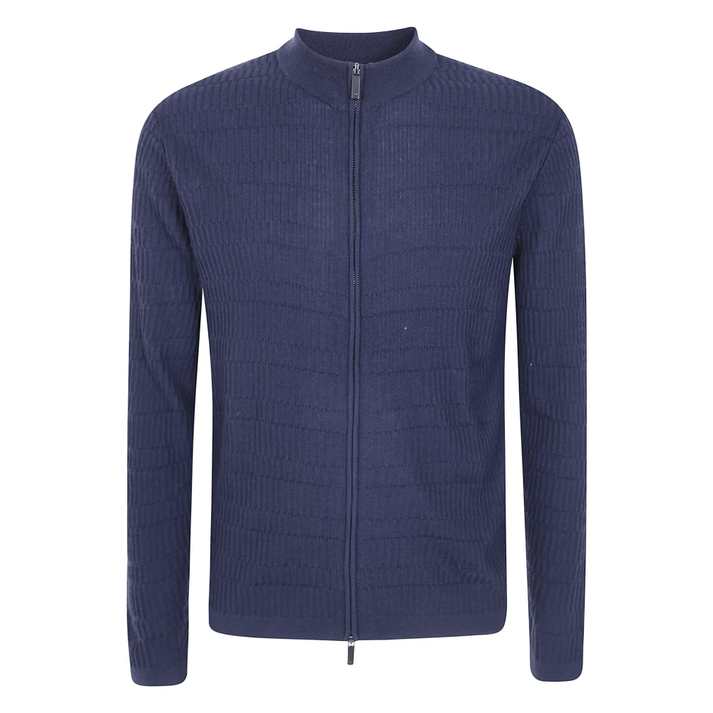 Emporio Armani Classic Round Neck Cardigan - Male - Cardigans - Blue - 2XL - Knitwear