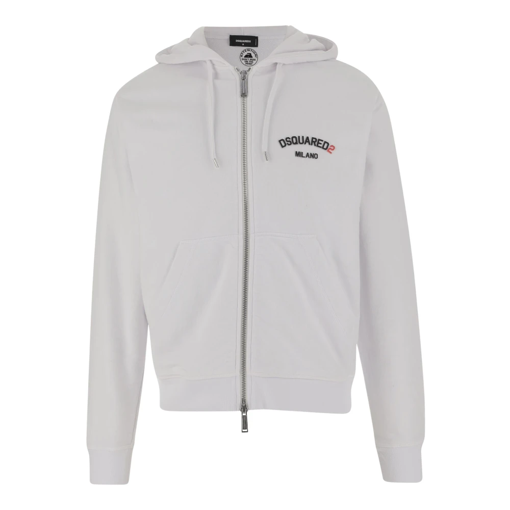 Dsquared2 Logo Katoenen Hoodie met Ritssluiting White Heren