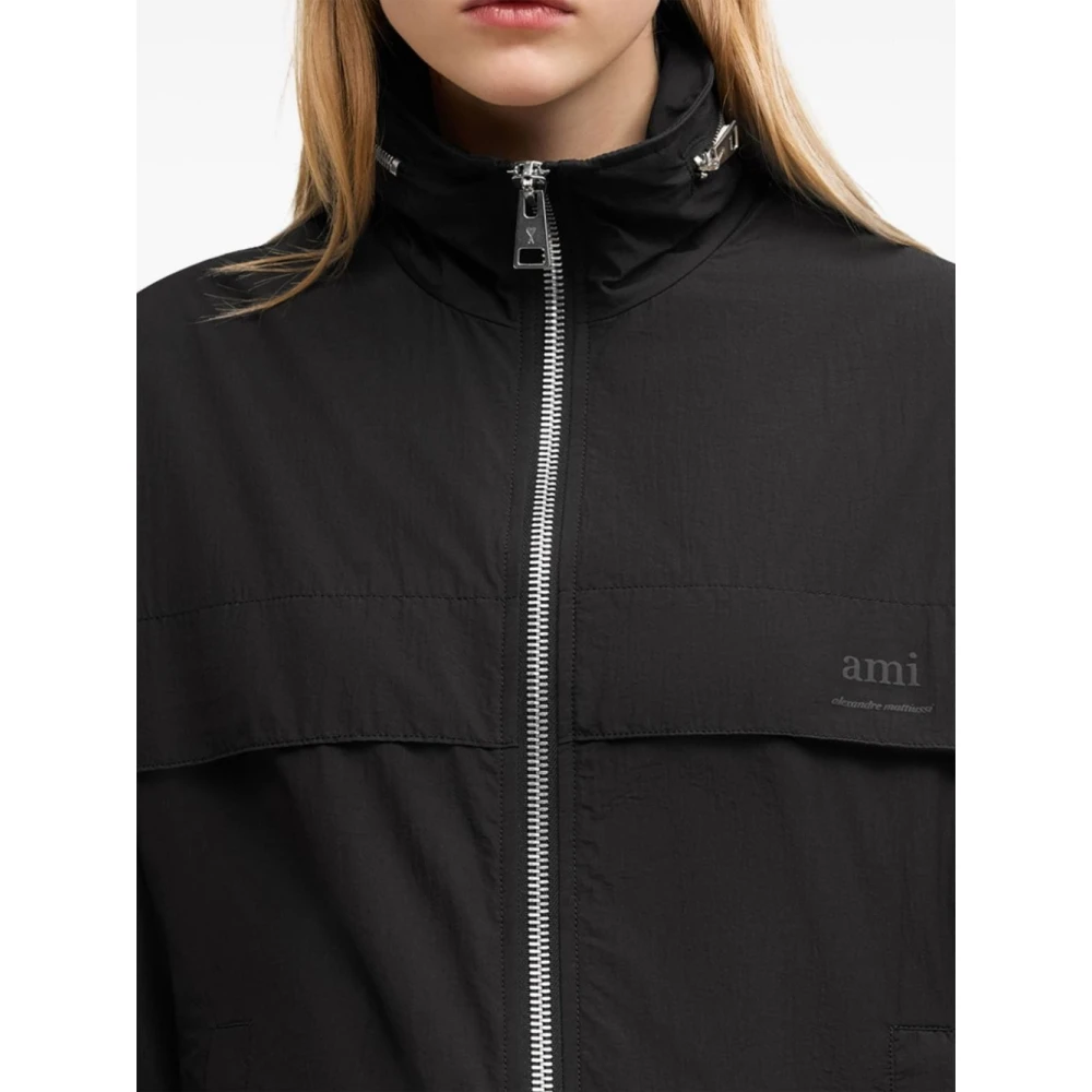 Ami Paris Winddichte Jas met Bedrukt Logo Black Heren