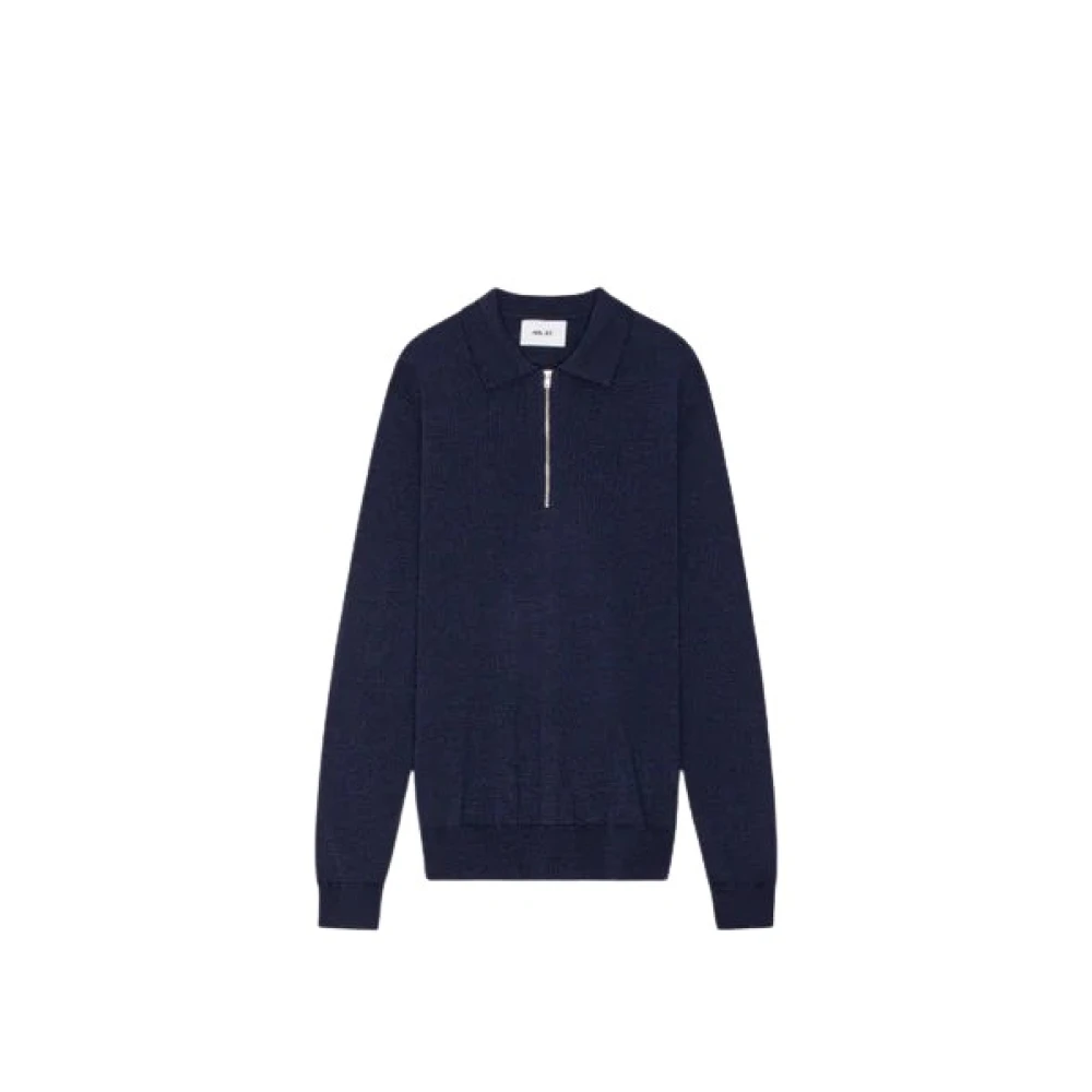 Nn07 Rits Wol Polo Navy Multi Blue Heren