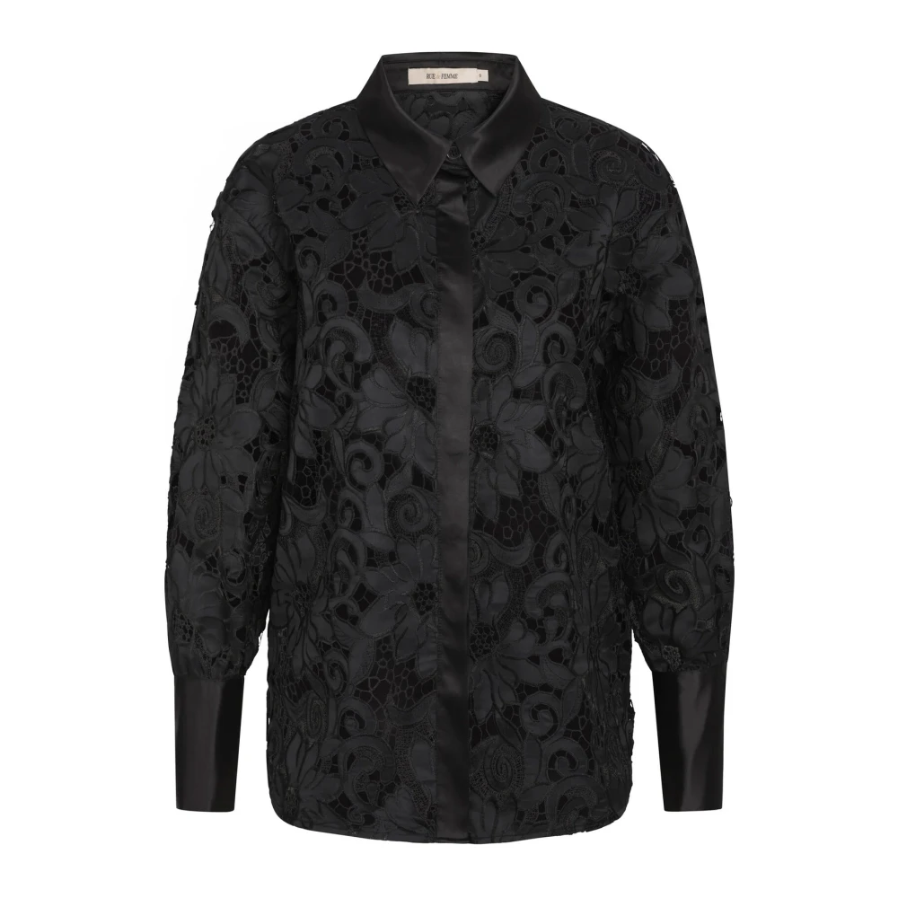 RUE de Femme Elegante Denise Shirt met Kant Details Black Dames