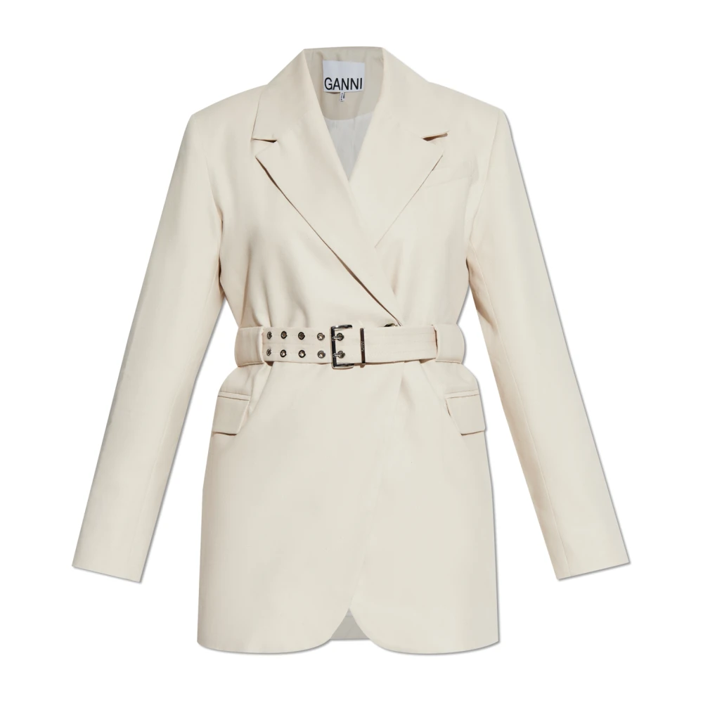 Ganni Women's Beige Blazers, M, Belted Blazer