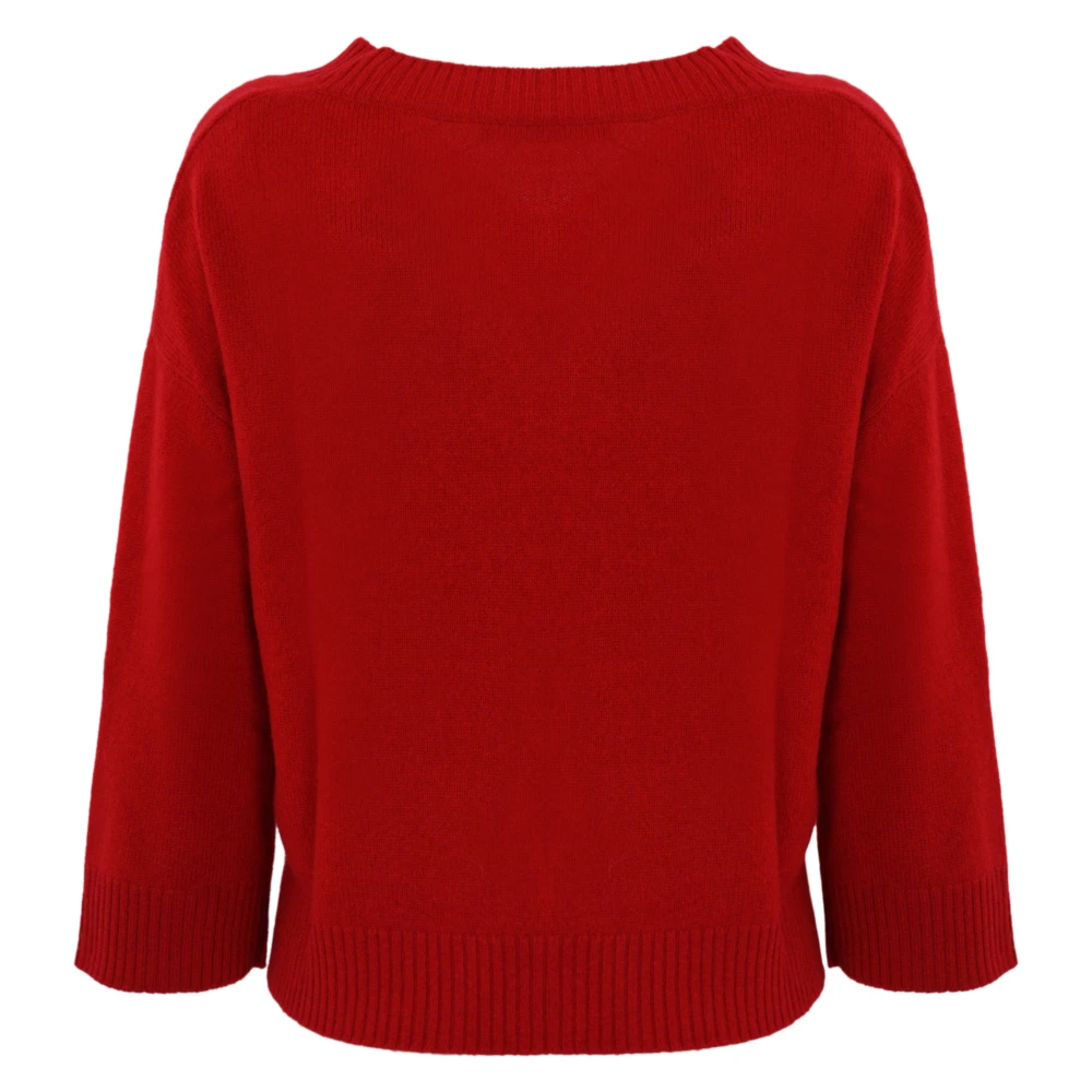 Max Mara Weekend Rode Cashmere Trui 3 4 Mouwen Red Dames