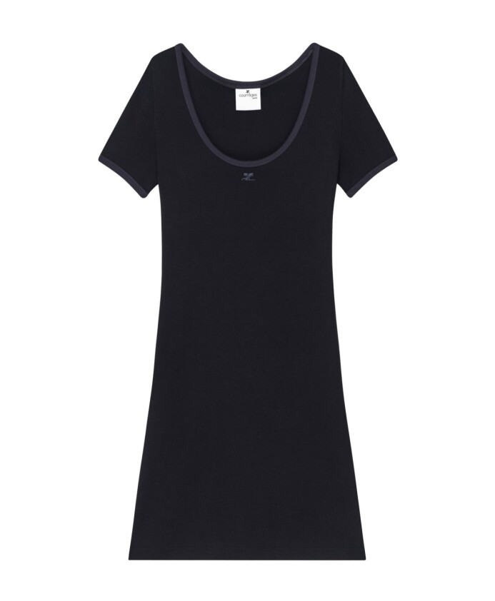 elegante-robe-courreges-en-coton-noir-et-marine
