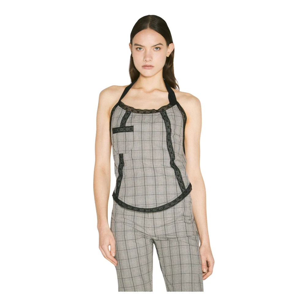 Our Legacy Women's Gray Check Pinafore Top With Lace Trims