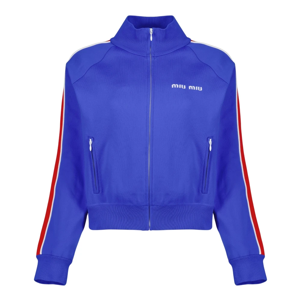 Miu Miu Women's Blue Training Jackets, 2XS, Technical Yarn Zipper Sweatshirt