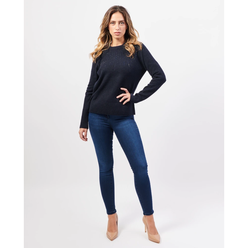 Gerry Weber Blauwe Wollen Mix Ronde Hals Trui Blue Dames