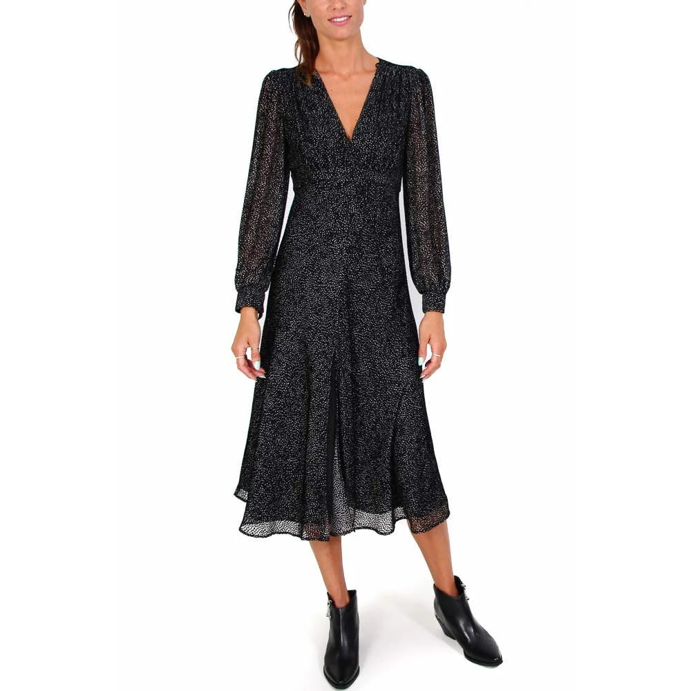 pinko Zwarte Devoré Zijde Blend Midi Jurk Black Dames