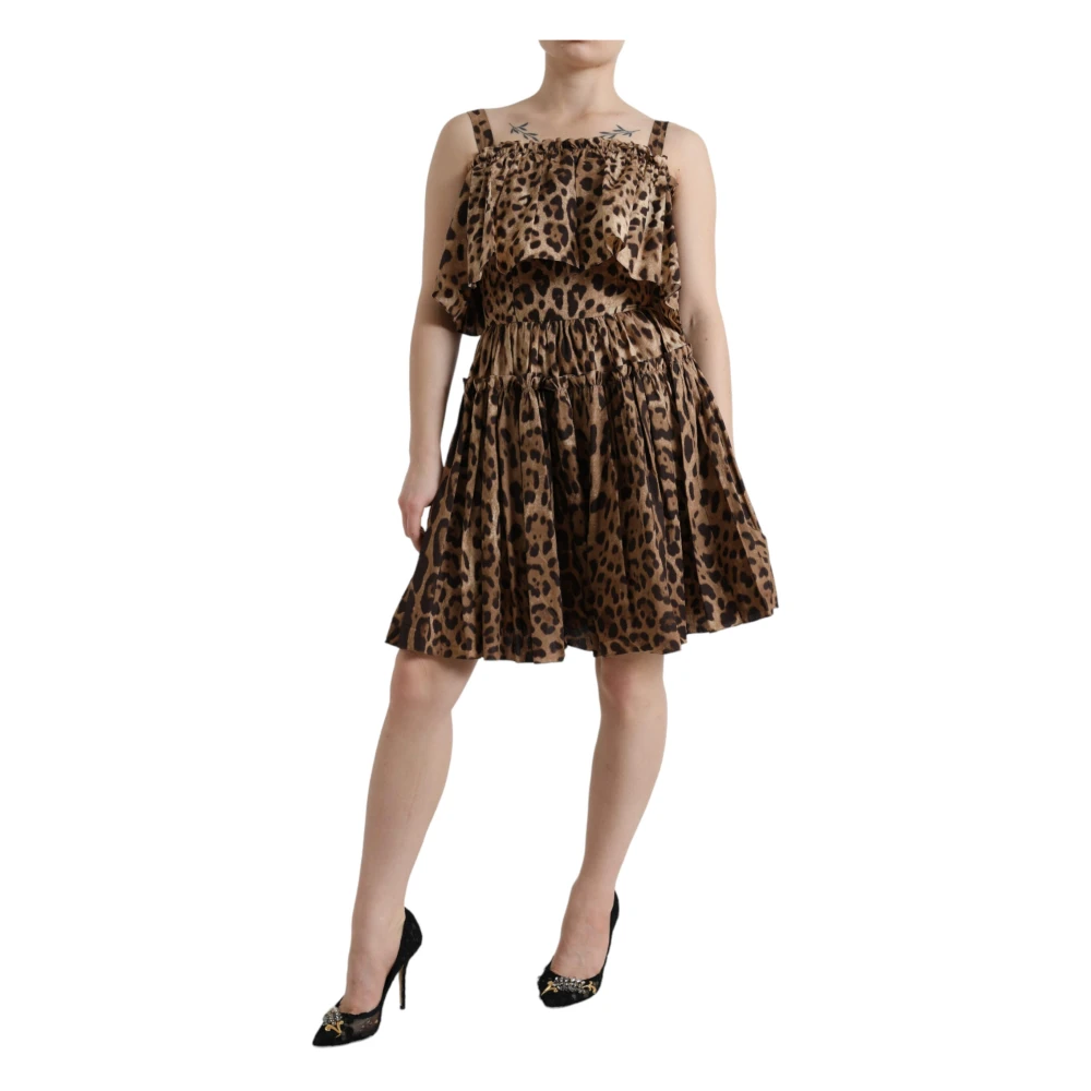 Dolce & Gabbana Luipaardprint A-lijn Katoenen Jurk Brown Dames