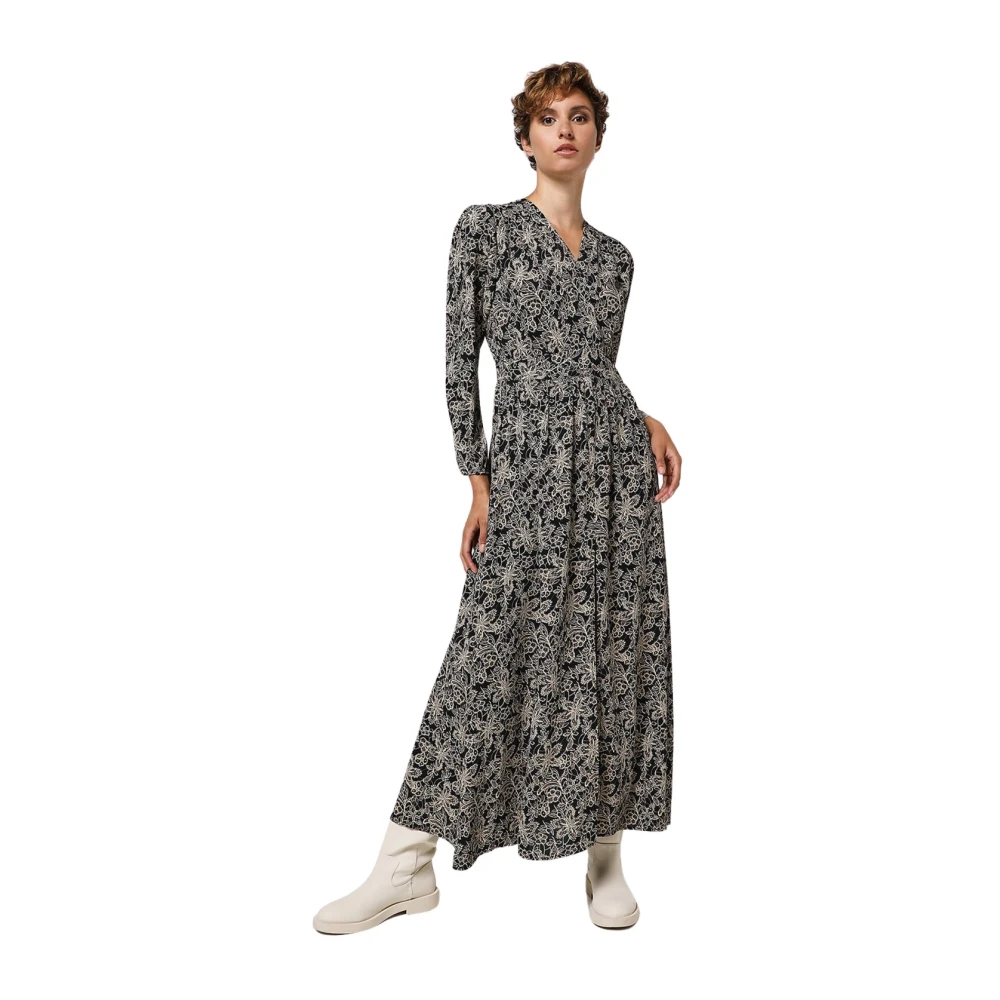 See u soon Gedrukte Lange Jurk V-Hals Open Rug Multicolor Dames
