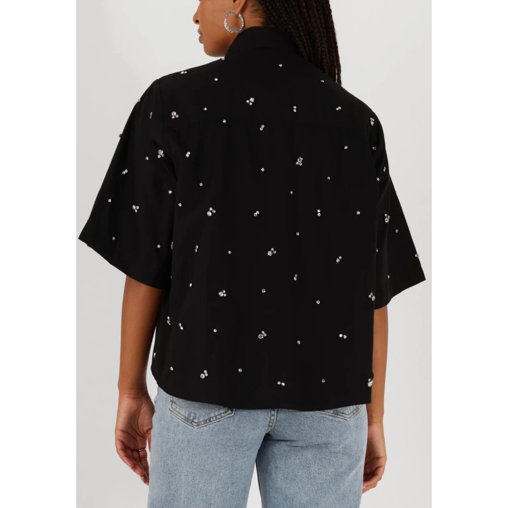 Est'Seven Zwarte Blouse met Strass-steentjes Black Dames