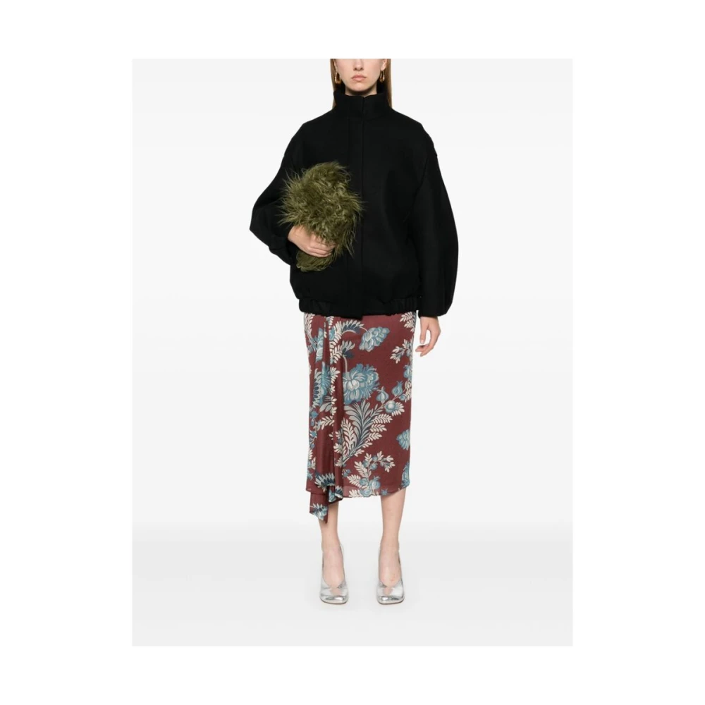 Dries Van Noten Zwarte Wollen Jas met Hoge Hals Black Dames