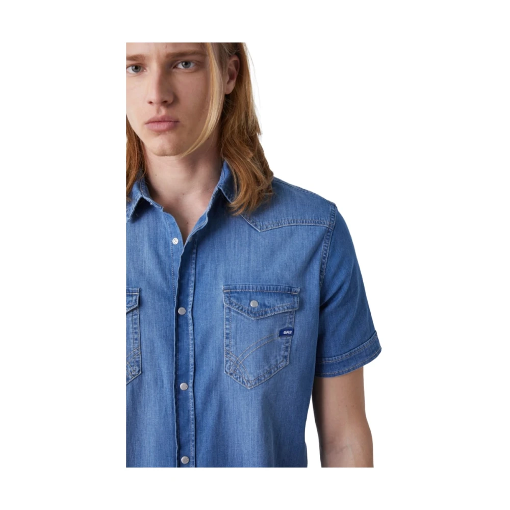 GAS Korte Mouw Shirt Blue Heren