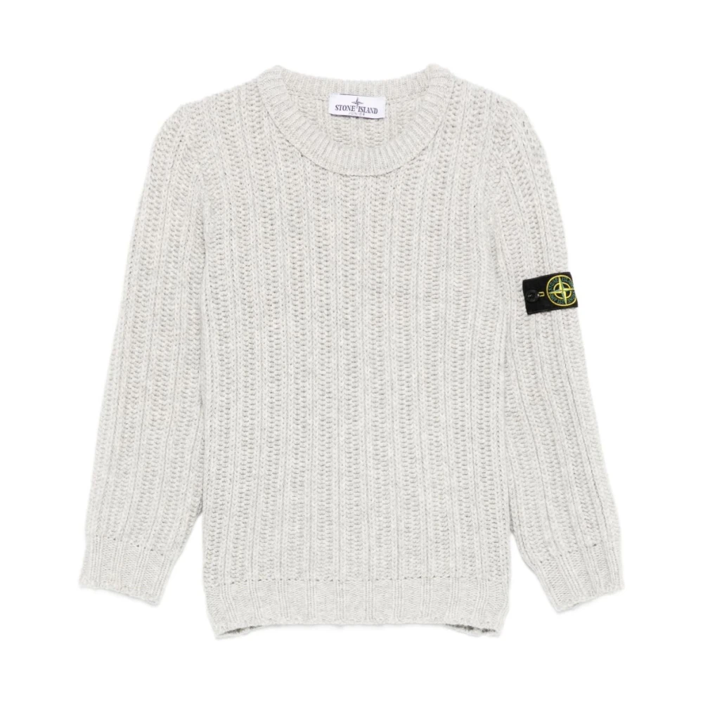 Stone Island Boys Gray Kids Knitwear, 6 Y, Ribbed Crewneck Jumper