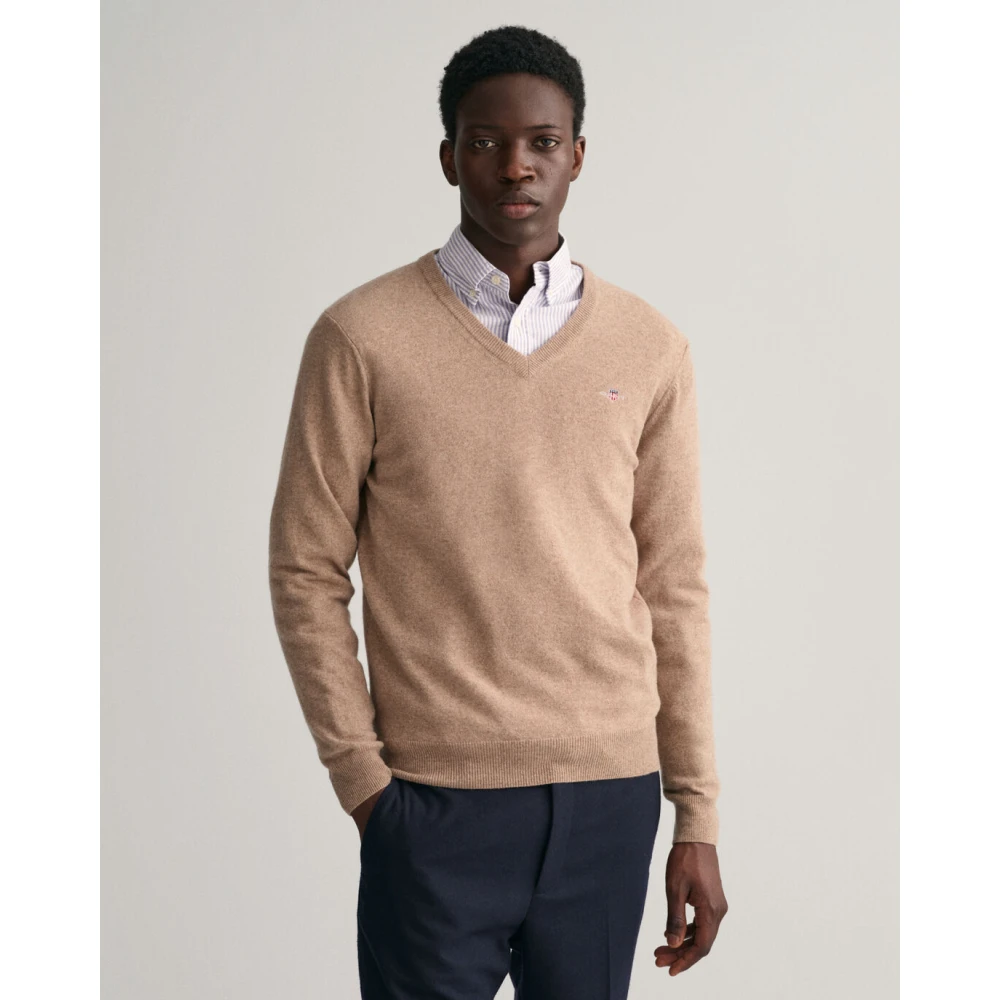 Gant Klassieke V-hals wollen trui Beige Heren