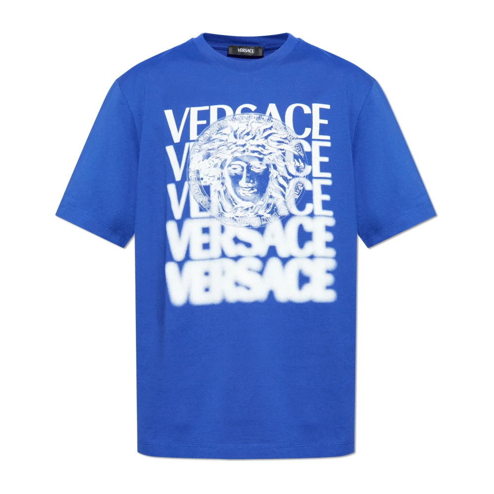 Versace T-shirt met bedrukt logo Blue Heren