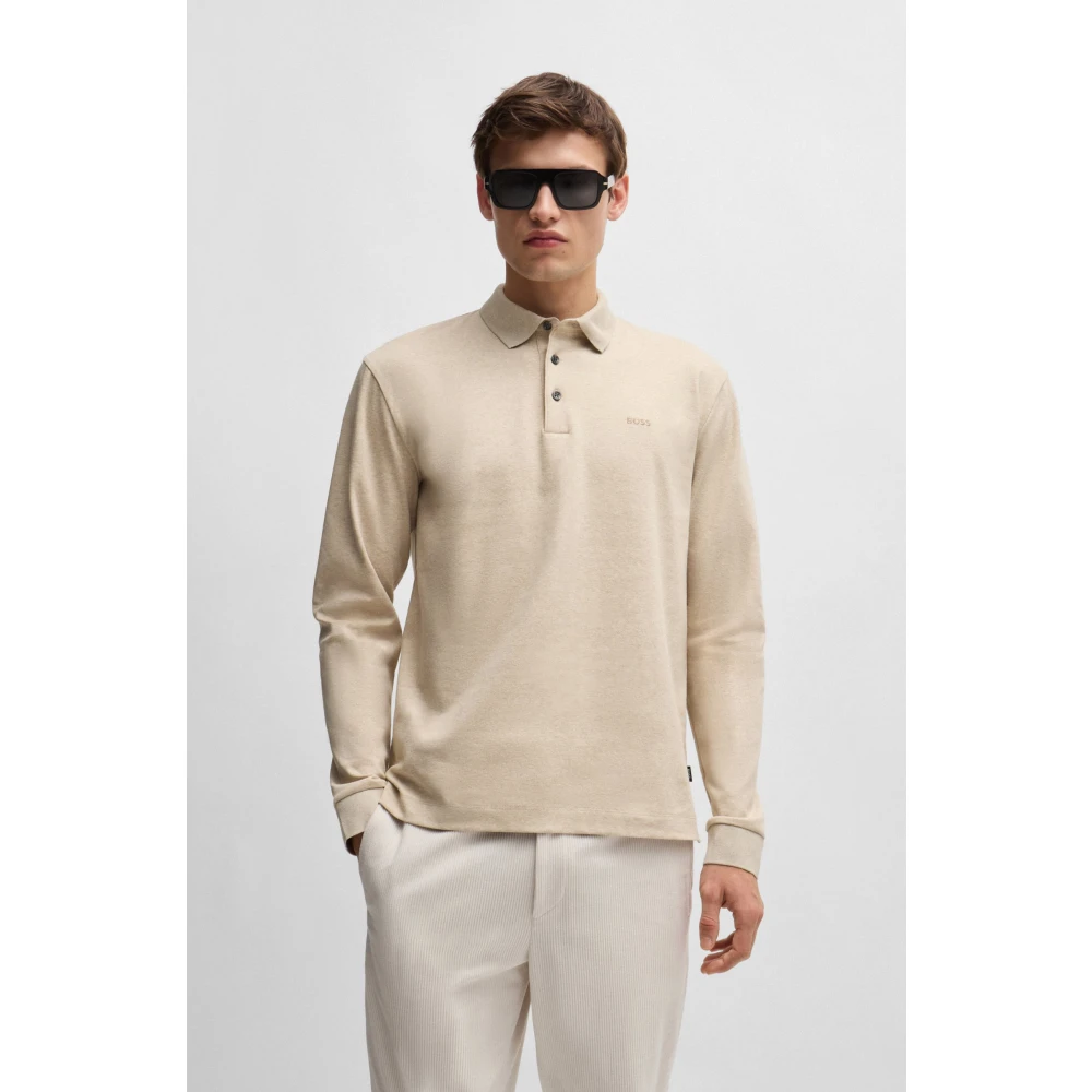 Hugo Boss Poloshirt met lange mouwen en logo Beige Heren
