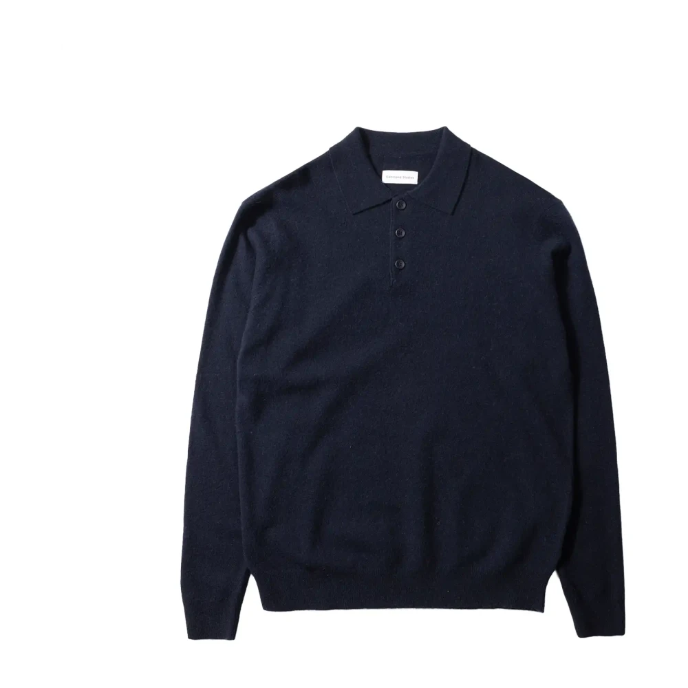 Edmmond Studios Men's Blue Wool Polo - Polo Shirts - L - Tops