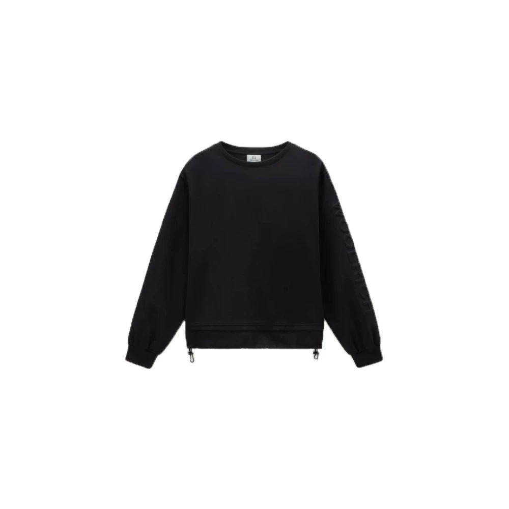 Woolrich Zwarte Sweater van Stretch Katoenmix met Nylon Onderkant Black Dames