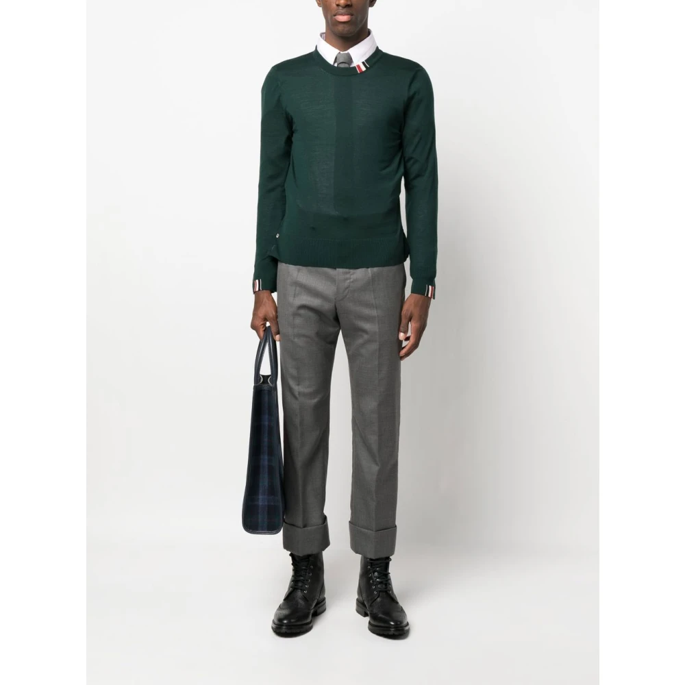 Thom Browne Groene wollen trui met tricolor detail Green Heren