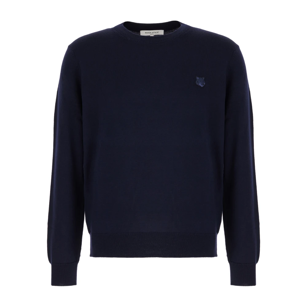 Maison Kitsuné Blauwe Merinowollen Trui Vos Patch Blue Heren