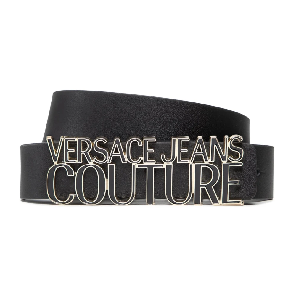 Versace Jeans Couture Zwarte leren riem met metalen logo Black Dames