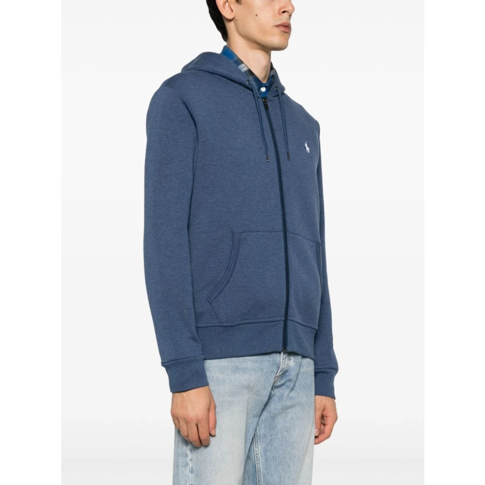 Polo Ralph Lauren Blauwe Heather Dubbelgebreide Hoodie Blue Heren