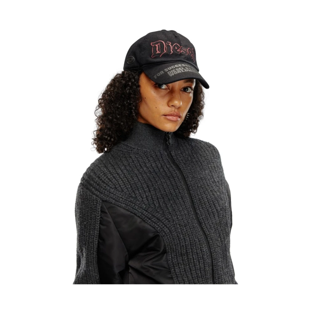 Diesel Gebreide wollen jack met nylon mouwen Black Dames