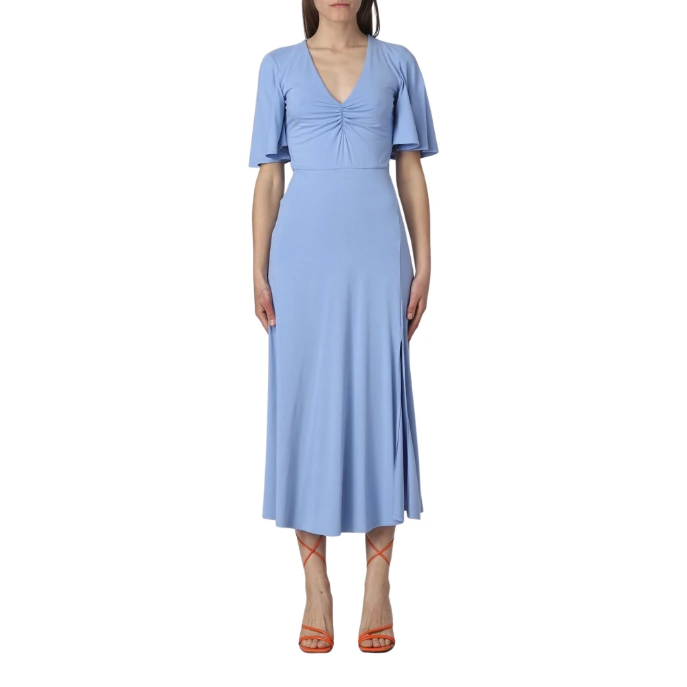 Patrizia Pepe Vrouw Blauw Elegante V-Hals Midi Jurk