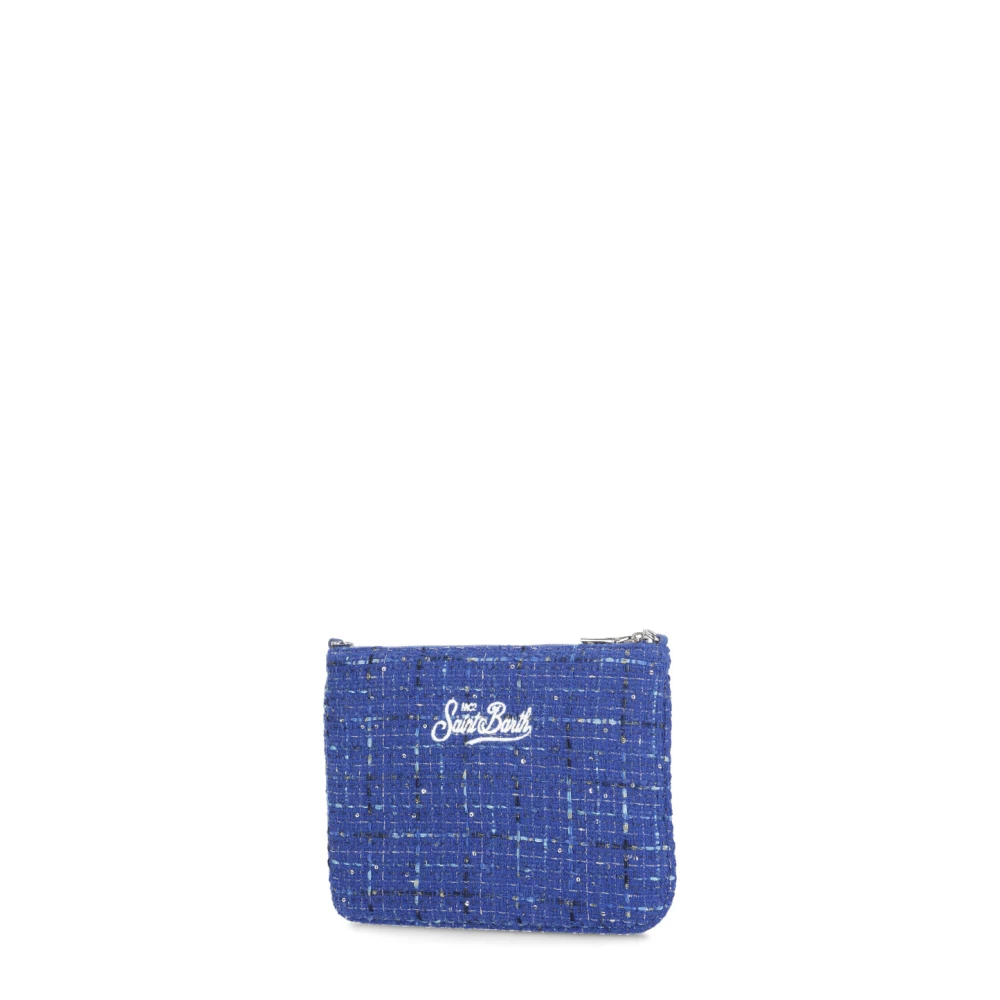 Saint Barth Blauwe Tweed Paillet Clutch Tas Blue Dames
