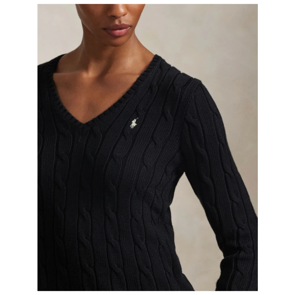 Polo Ralph Lauren Gedraaide katoenen V-hals trui Kimberly Black Dames