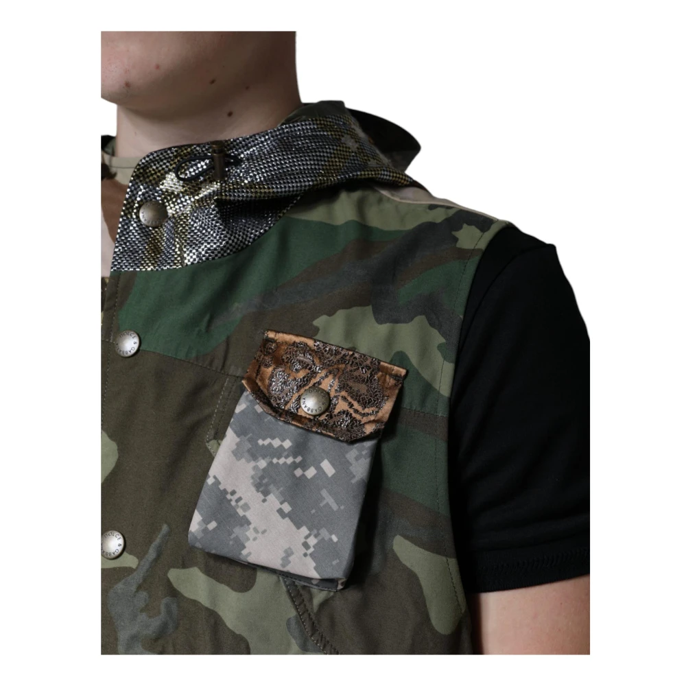 Dolce & Gabbana Multicolor Patchwork Hooded Vest Jas Multicolor Heren