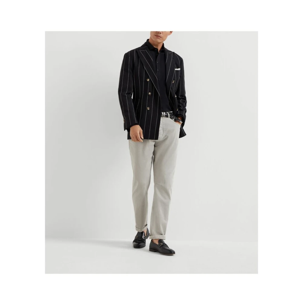 BRUNELLO CUCINELLI Zwarte Polotrui met Knoopsluiting Black Heren