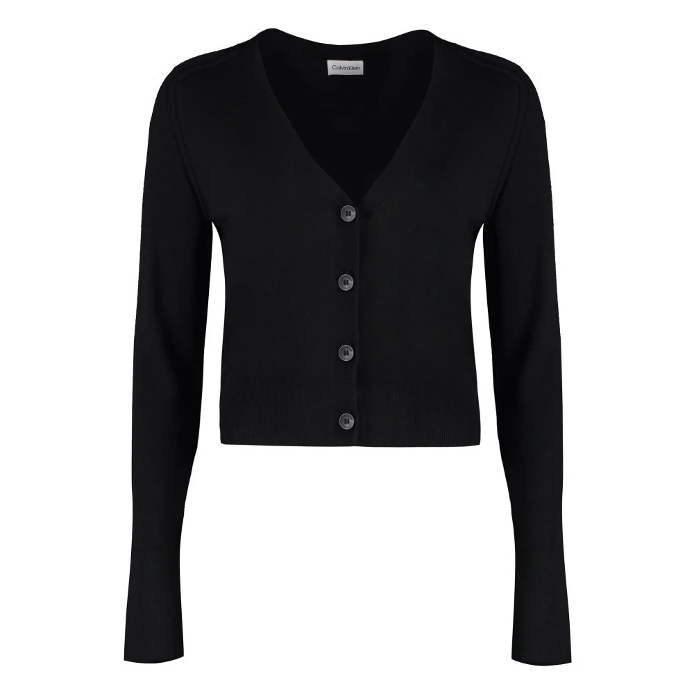 Calvin Klein Geribbelde Gebreide Wollen Vest Black Dames