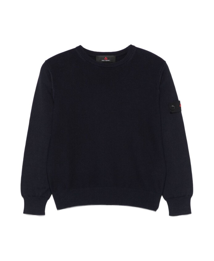 pull-col-rond-bleu-avec-patch-logo